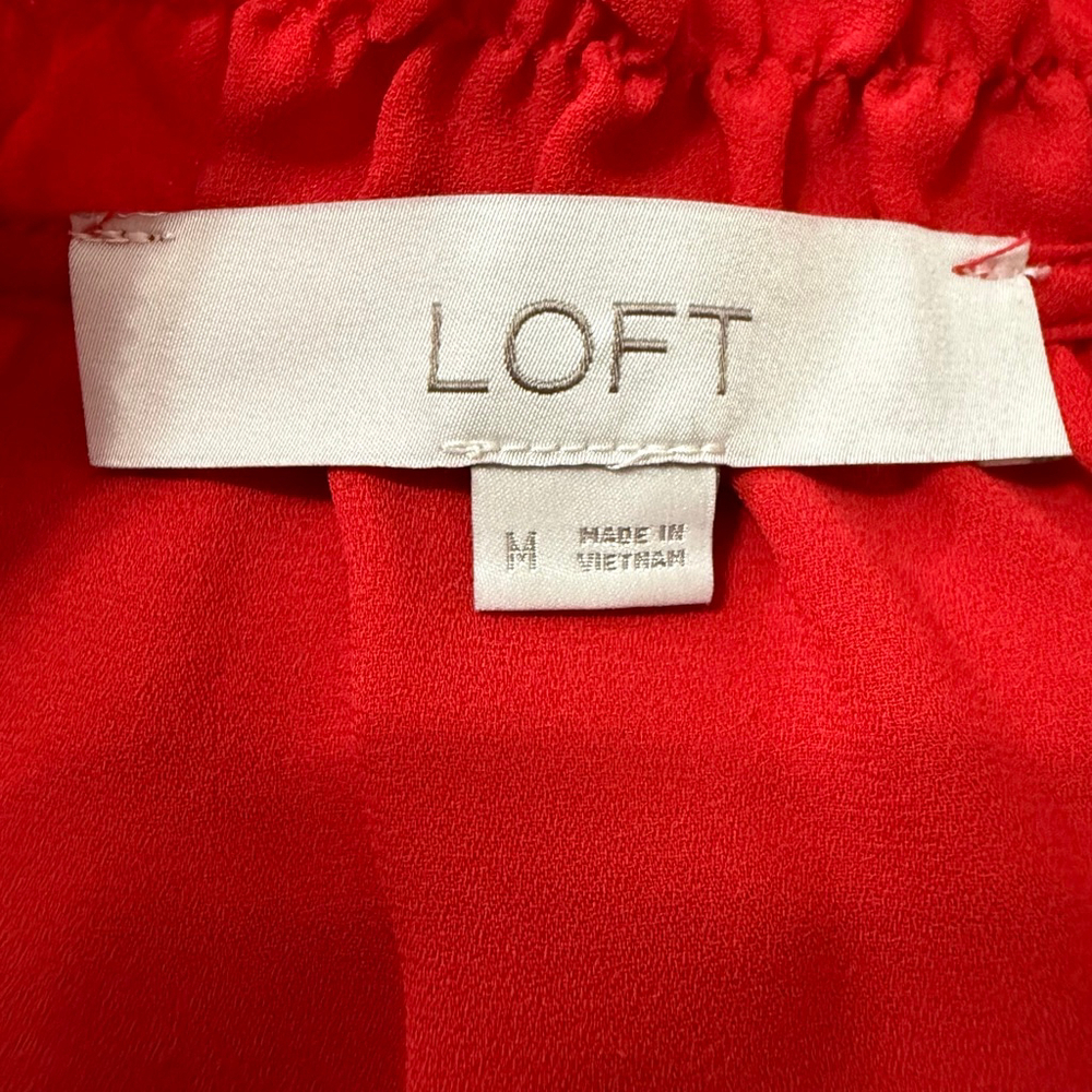 Loft Red Ruffle Hem Long Sleeve Blouse Women’s Medium - Picture 8 of 9